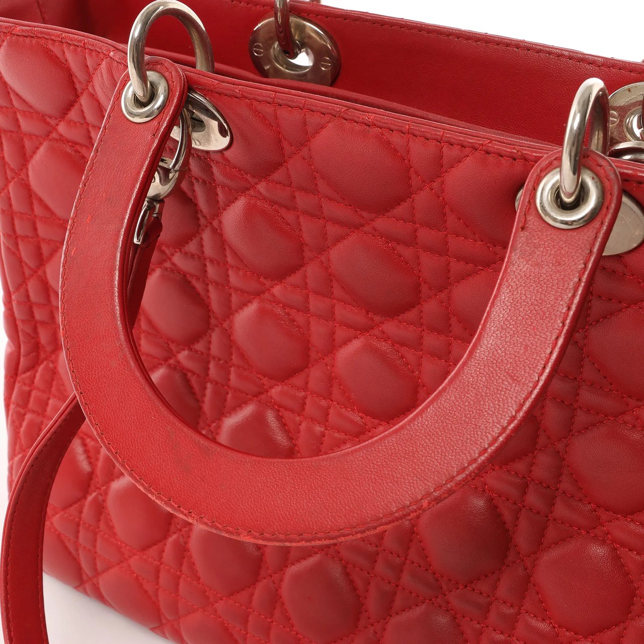 Dior Dior Lady Dior Leather Cannage Large 2Way Handbag in Red Rood