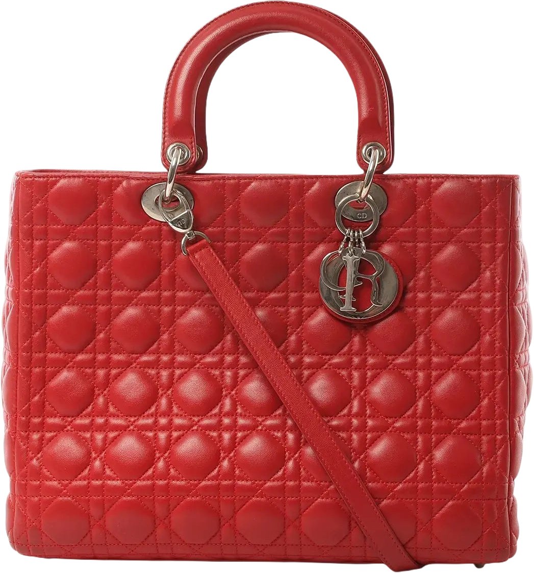 Dior Dior Lady Dior Leather Cannage Large 2Way Handbag in Red Rood
