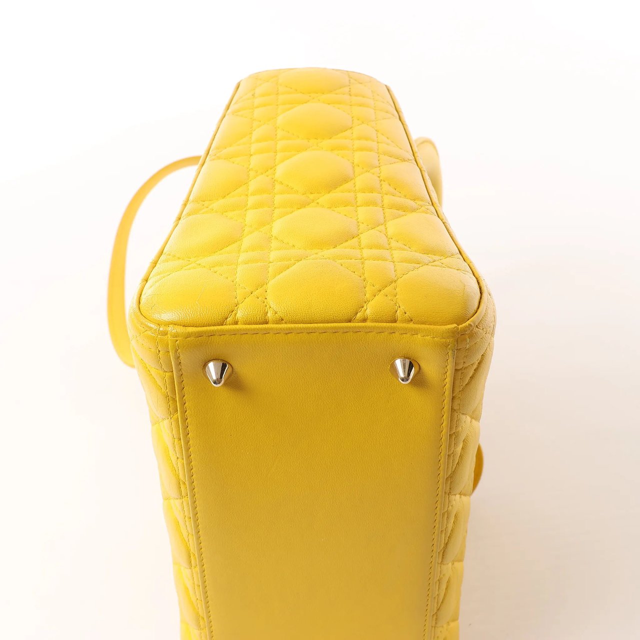 Dior Dior Lady Dior Cannage Leather 2Way Handbag in Yellow Geel