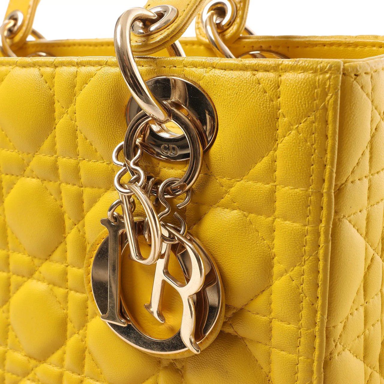 Dior Dior Lady Dior Cannage Leather 2Way Handbag in Yellow Geel