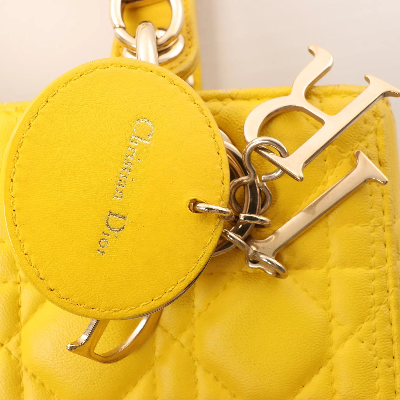 Dior Dior Lady Dior Cannage Leather 2Way Handbag in Yellow Geel