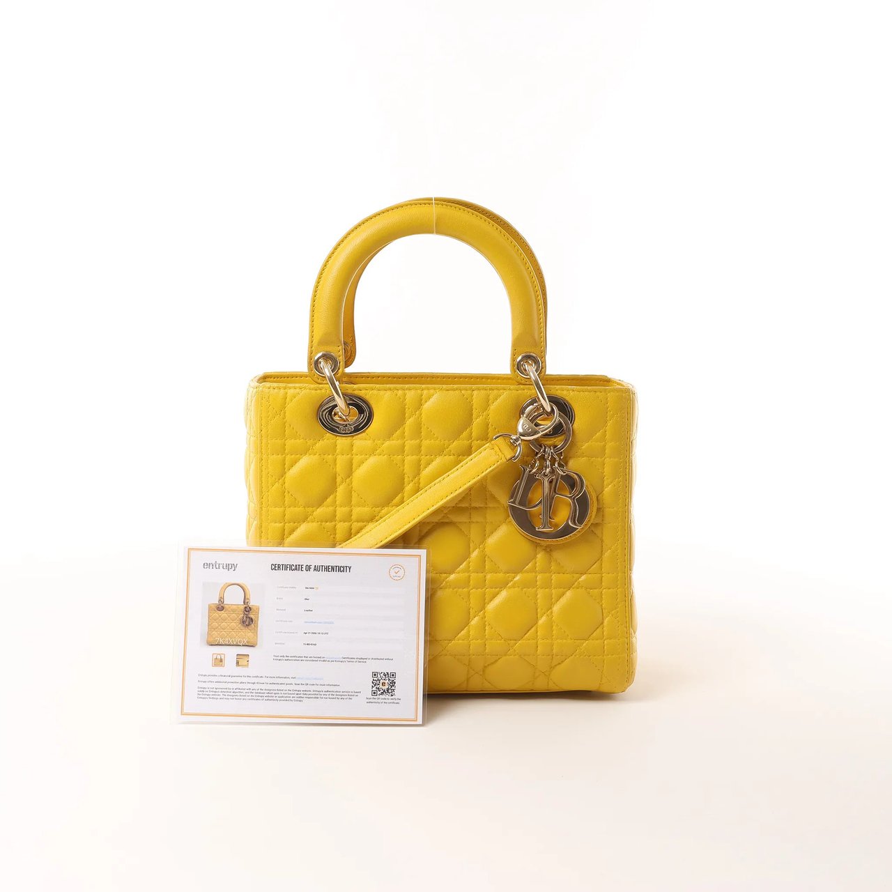 Dior Dior Lady Dior Cannage Leather 2Way Handbag in Yellow Geel