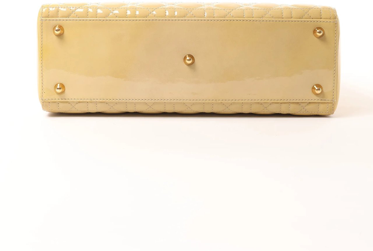 Dior Dior Lady Dior Patent Leather Cannage Large 2Way Handbag in Yellow Geel