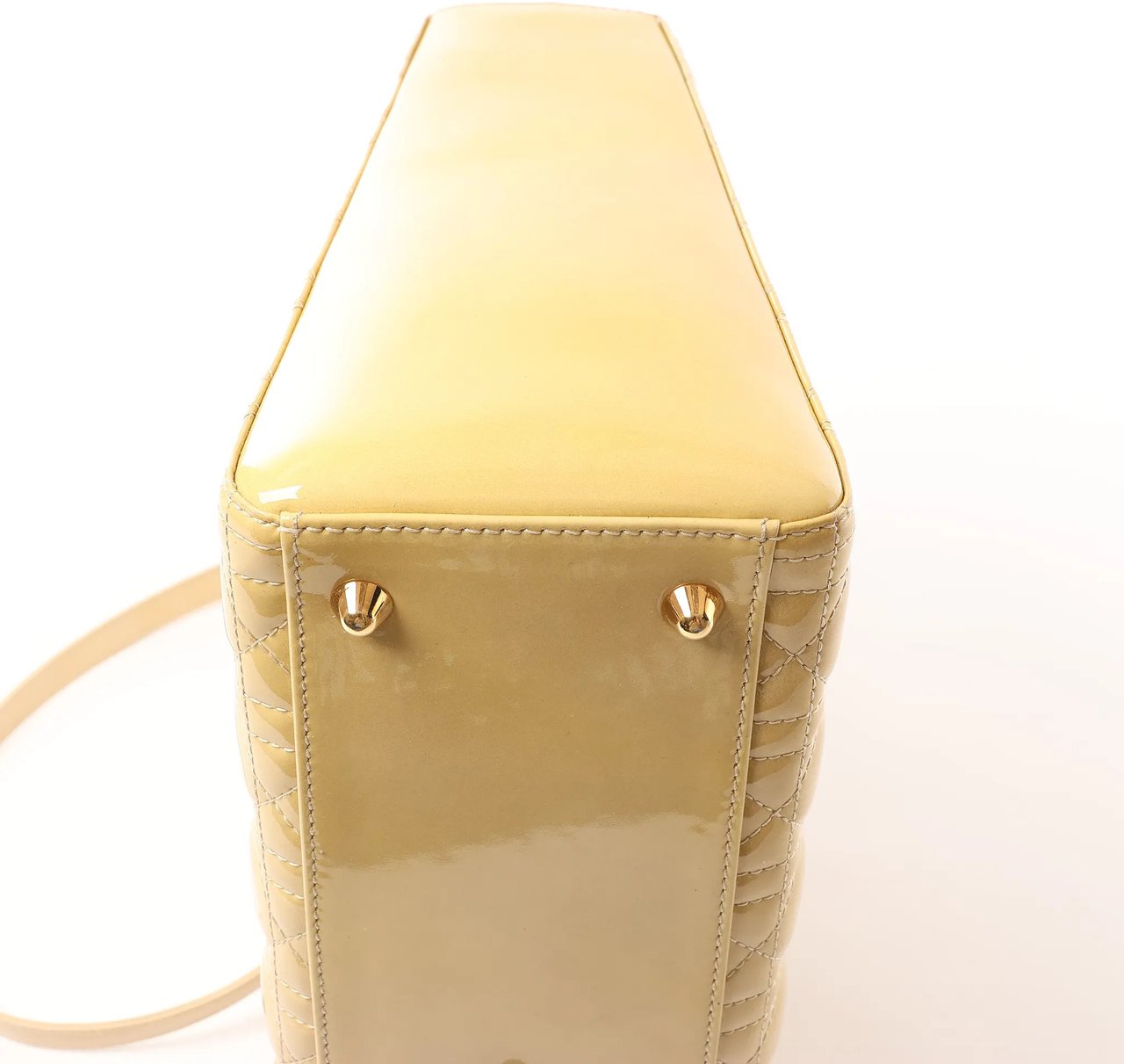 Dior Dior Lady Dior Patent Leather Cannage Large 2Way Handbag in Yellow Geel