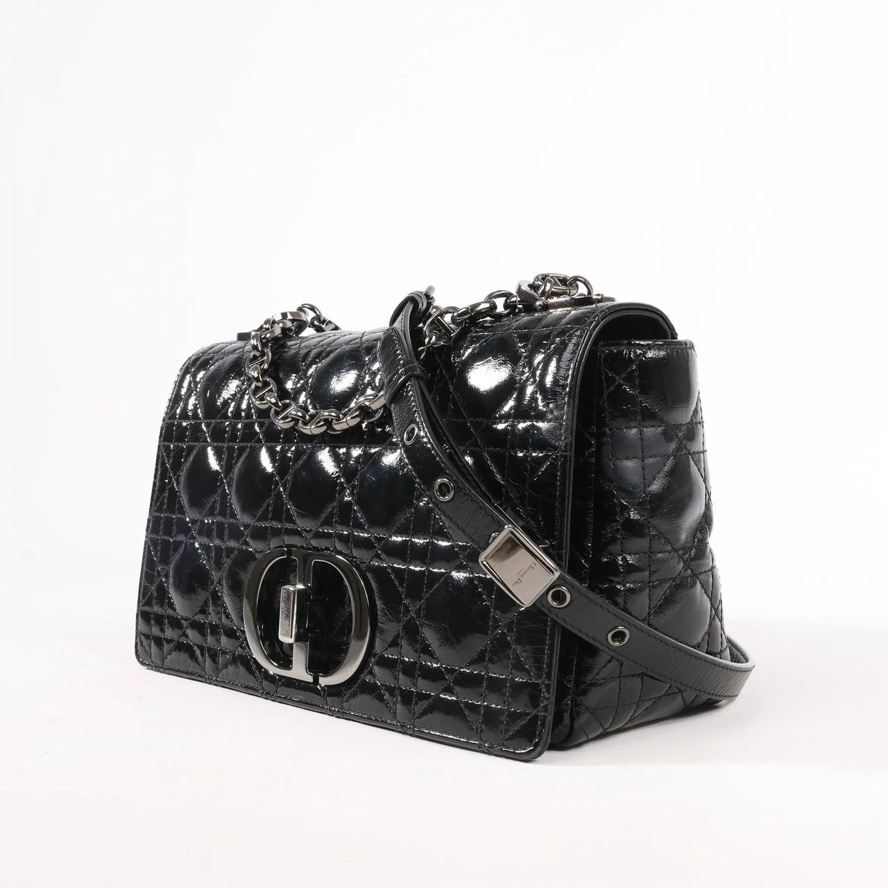 Dior Caro Leather Chain Crossbody Bag in Black Zwart