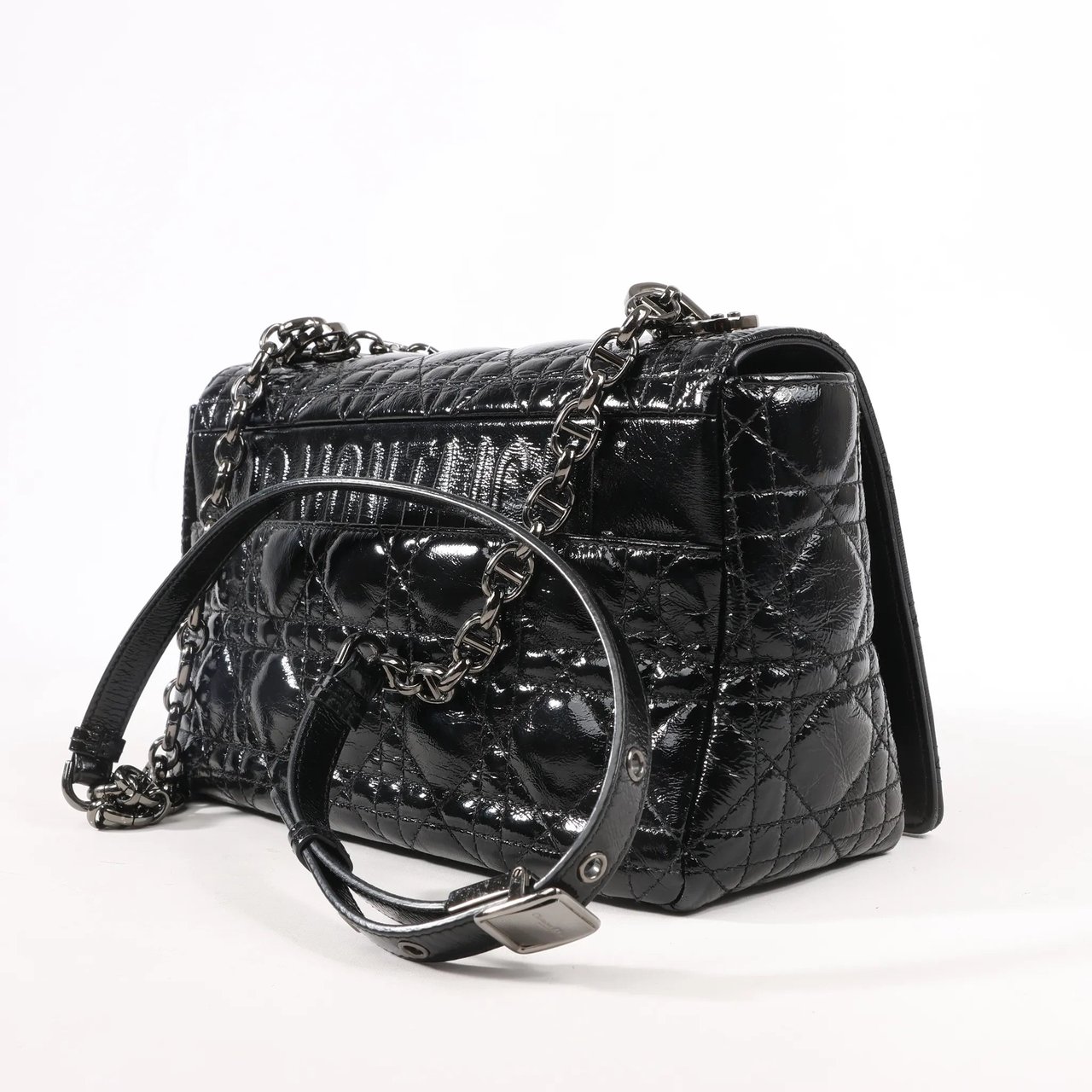 Dior Caro Leather Chain Crossbody Bag in Black Zwart