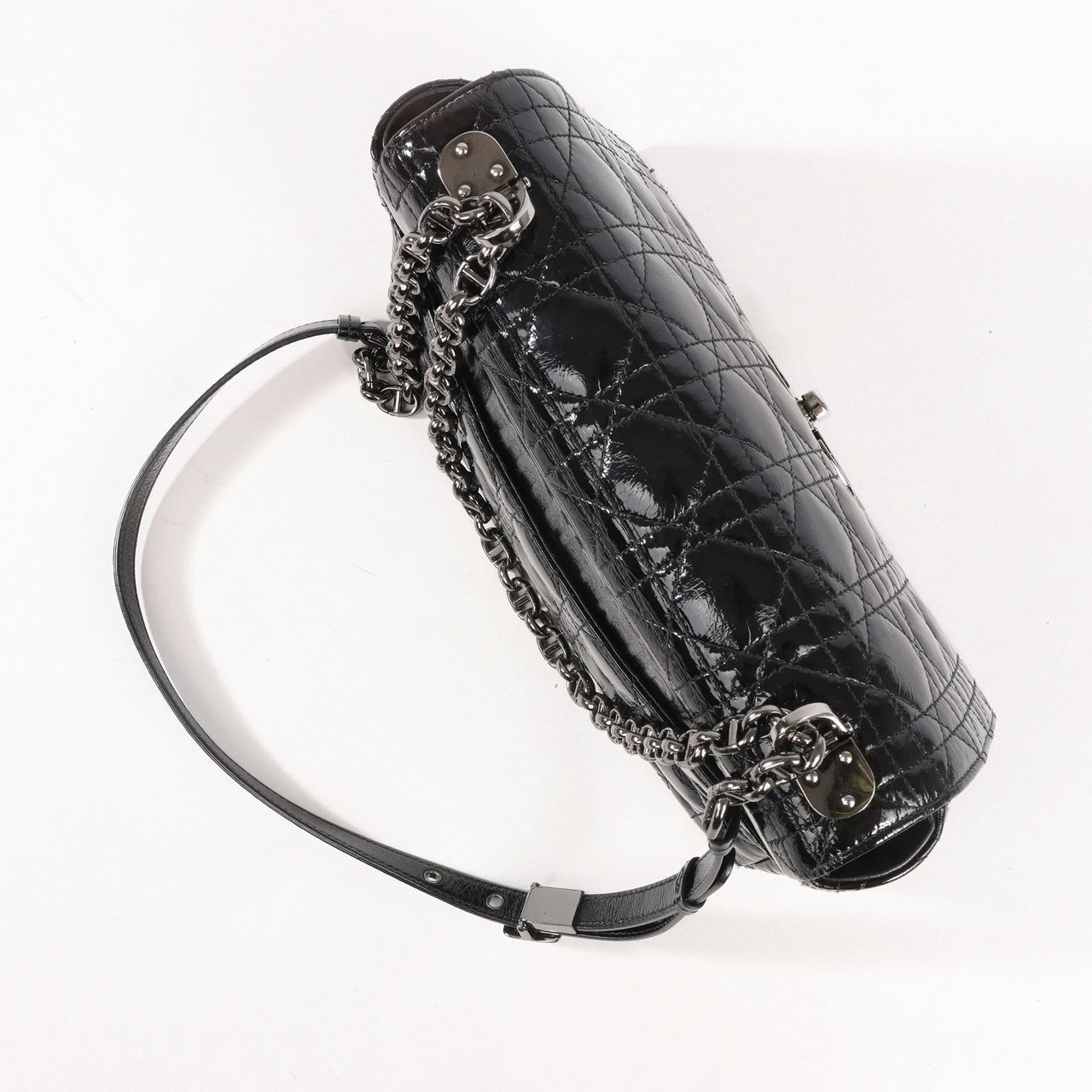 Dior Caro Leather Chain Crossbody Bag in Black Zwart