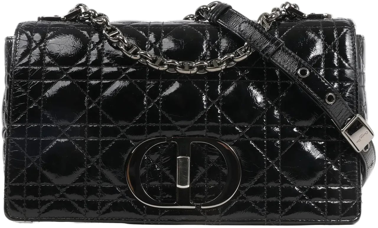 Dior Caro Leather Chain Crossbody Bag in Black Zwart