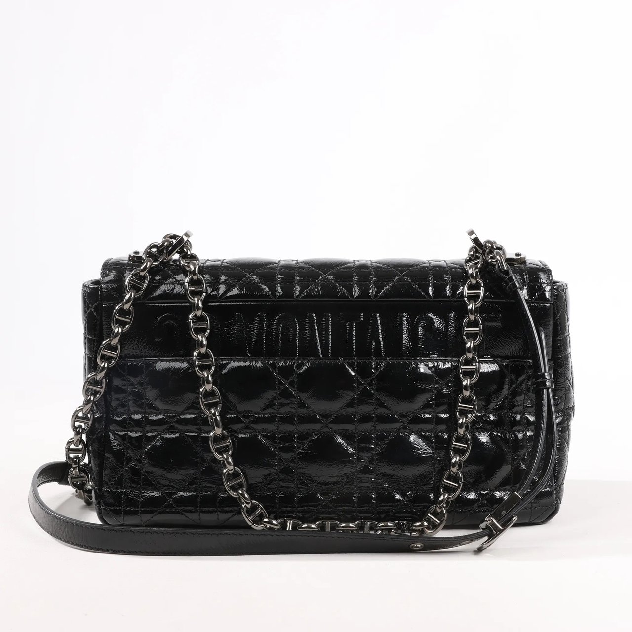 Dior Caro Leather Chain Crossbody Bag in Black Zwart