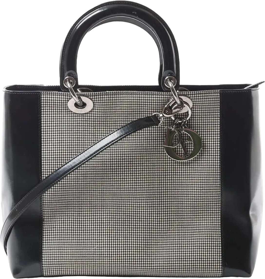 Dior Dior Lady Dior Canvas x Patent Leather 2Way Handbag in Black x White Divers