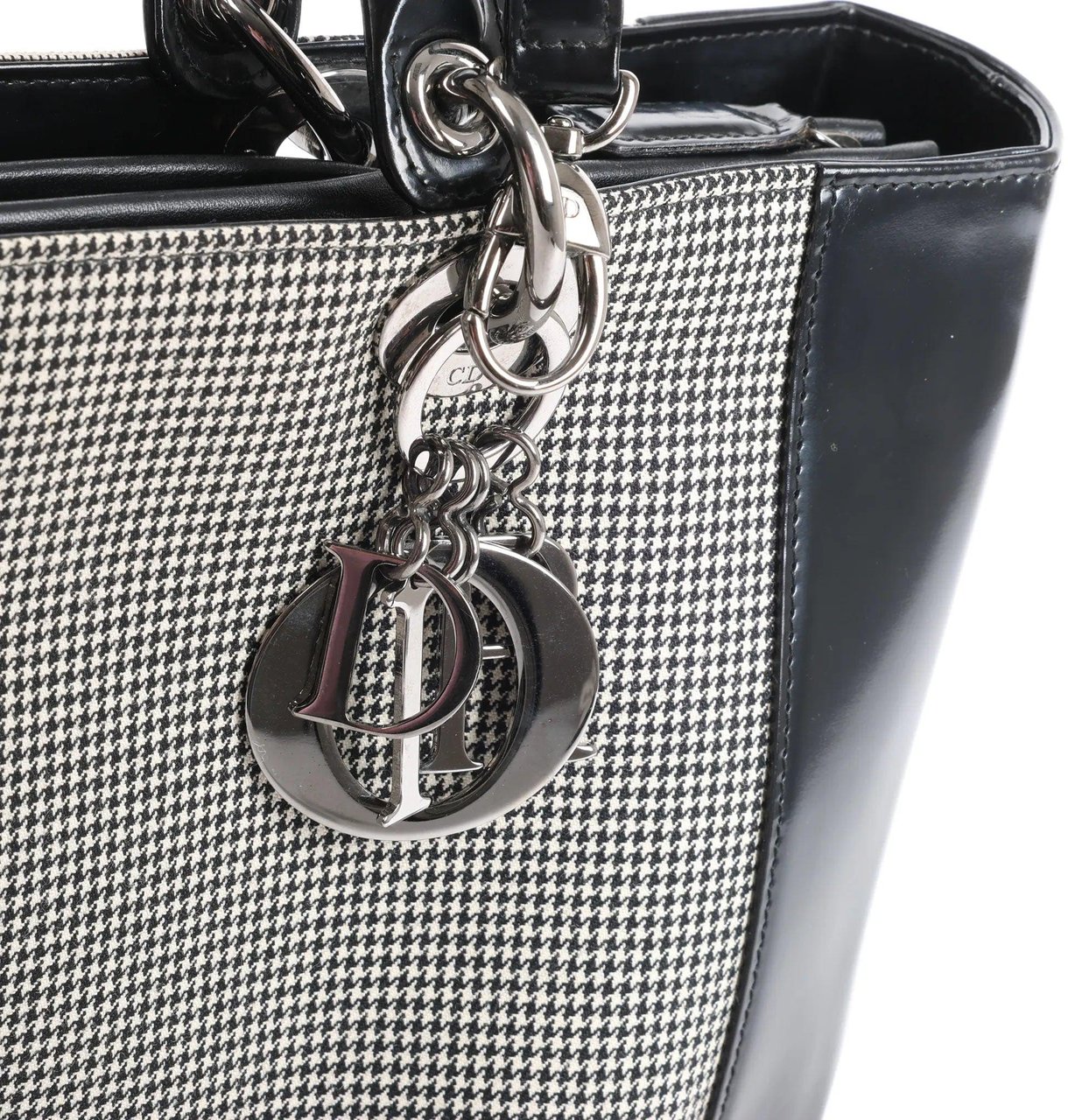 Dior Dior Lady Dior Canvas x Patent Leather 2Way Handbag in Black x White Divers