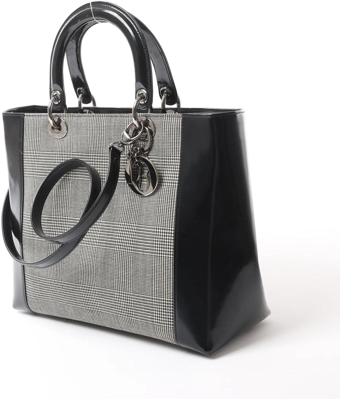 Dior Dior Lady Dior Canvas x Patent Leather 2Way Handbag in Black x White Divers