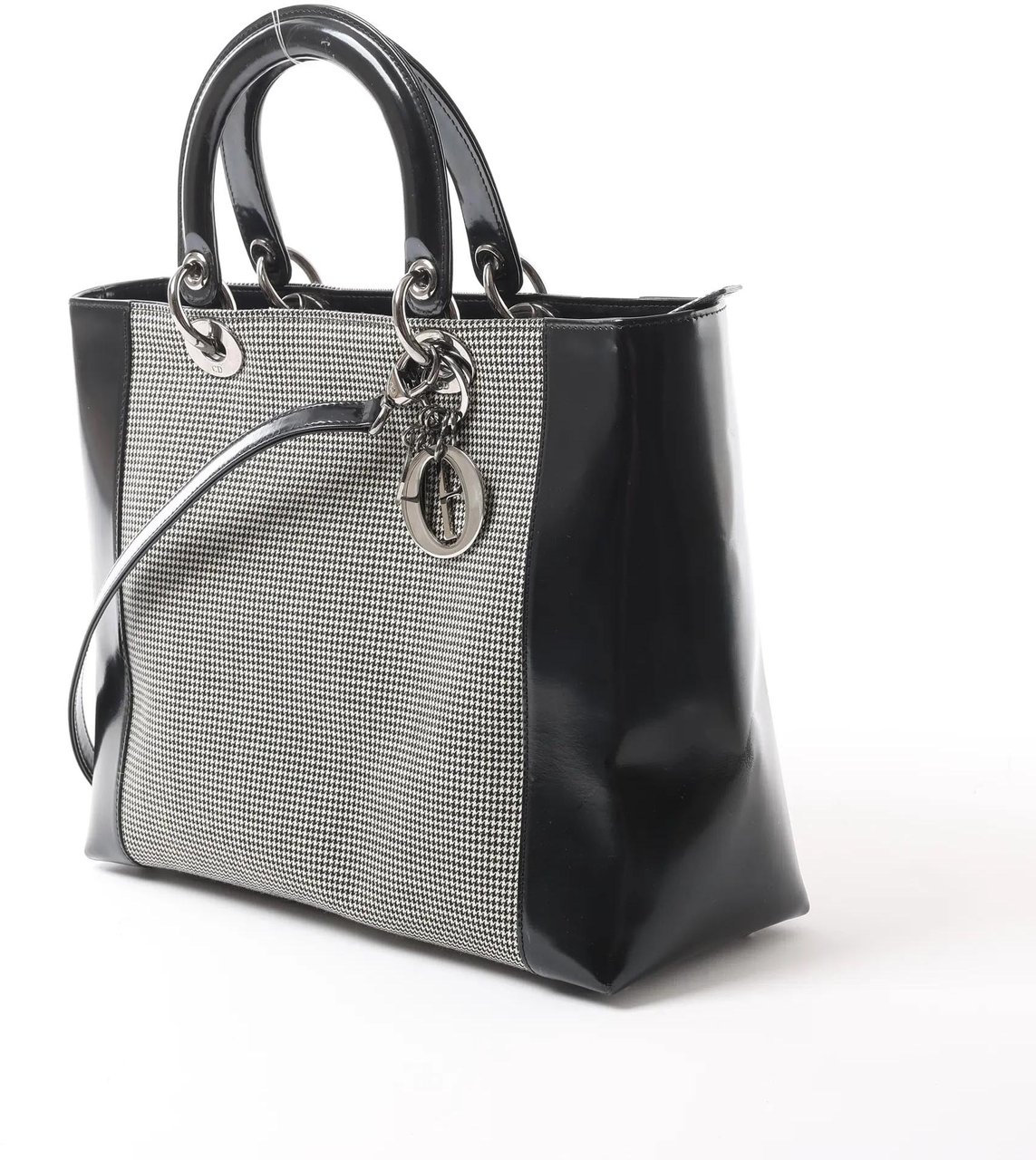 Dior Dior Lady Dior Canvas x Patent Leather 2Way Handbag in Black x White Divers