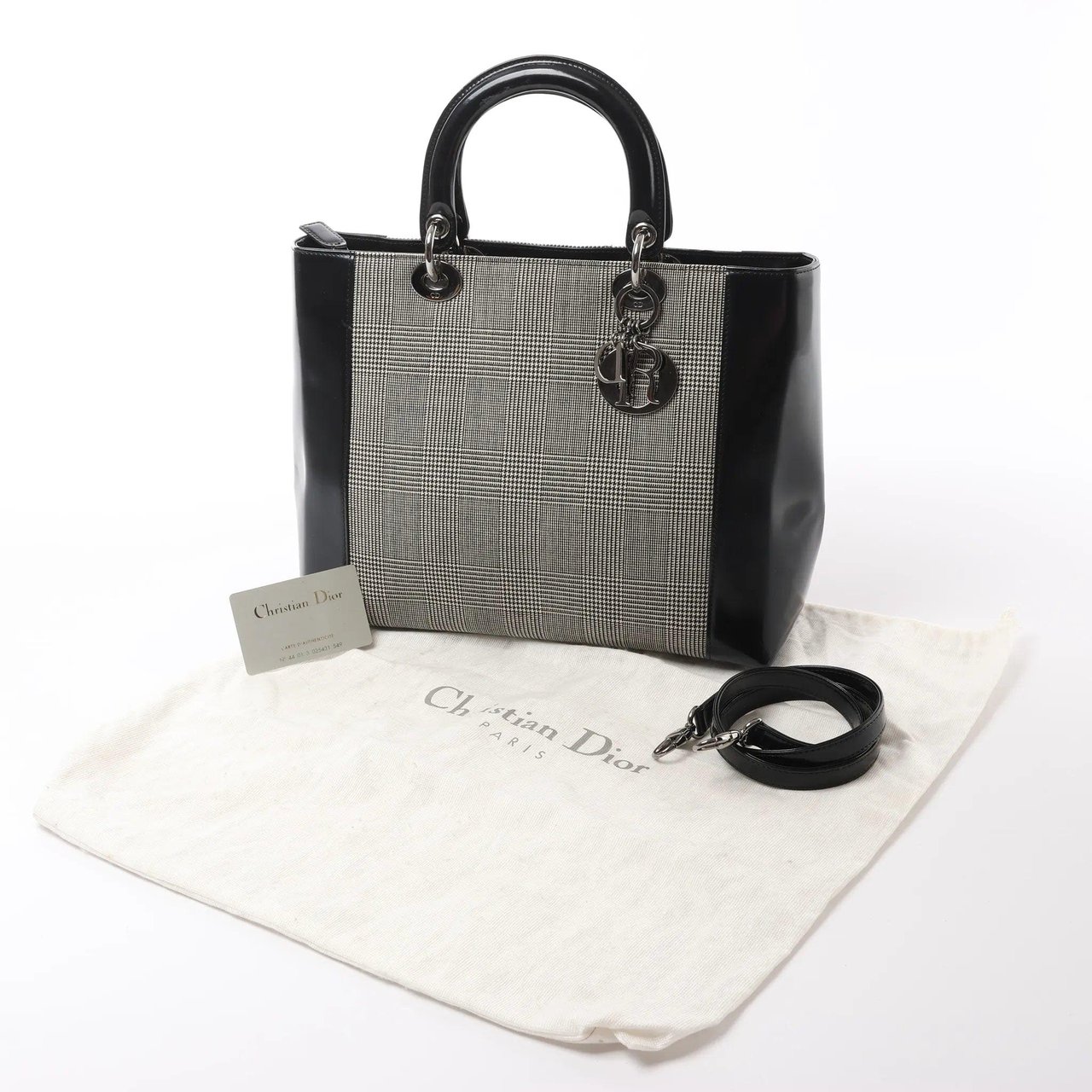 Dior Dior Lady Dior Canvas x Patent Leather 2Way Handbag in Black x White Divers