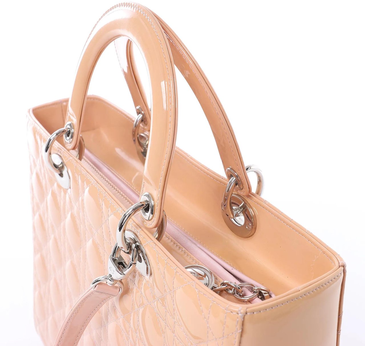 Dior Lady Dior Large Cannage Patnet Leather 2Way Handbag in Beige Beige