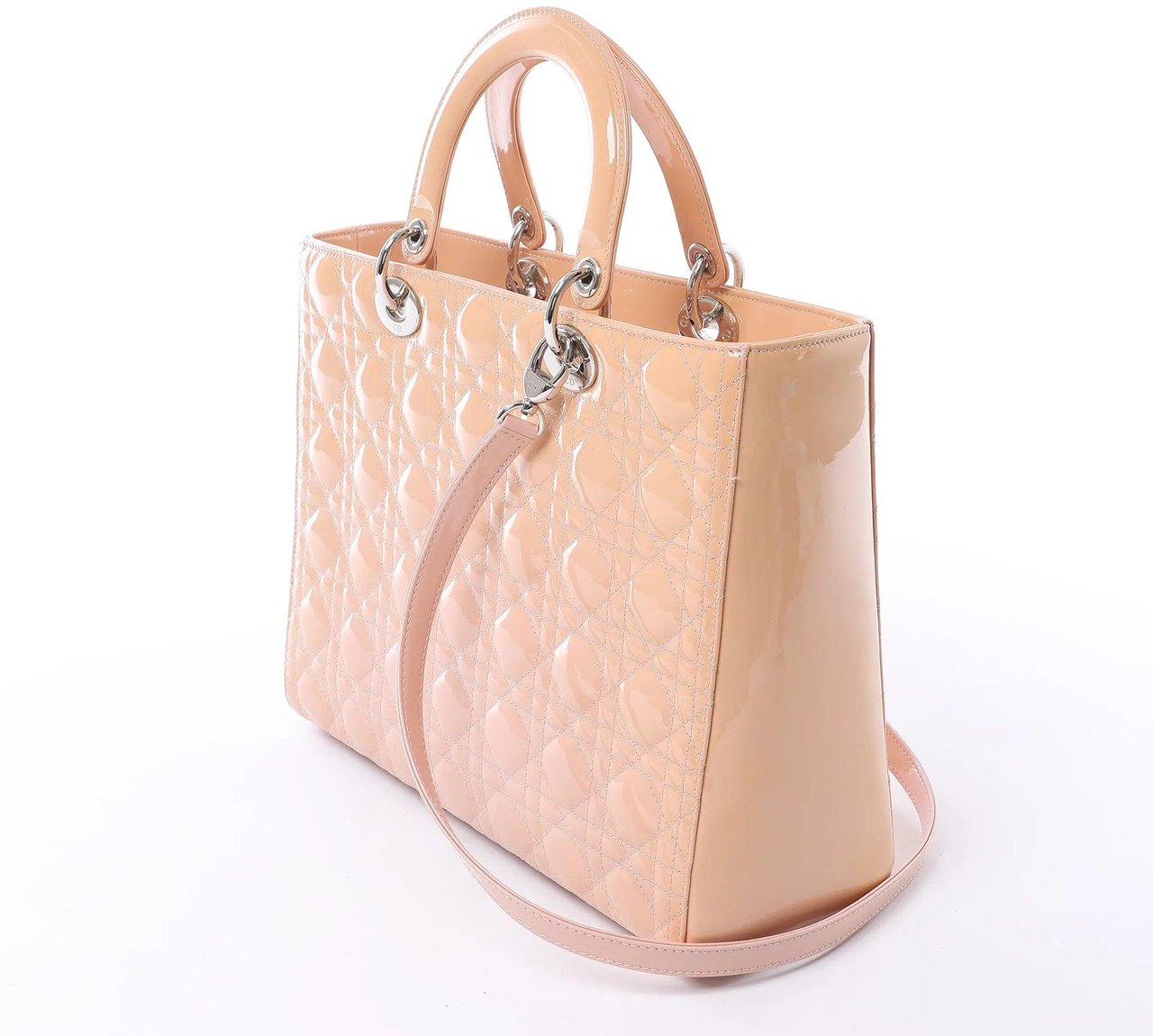 Dior Lady Dior Large Cannage Patnet Leather 2Way Handbag in Beige Beige