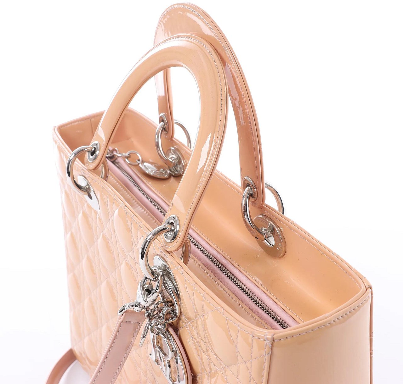 Dior Lady Dior Large Cannage Patnet Leather 2Way Handbag in Beige Beige