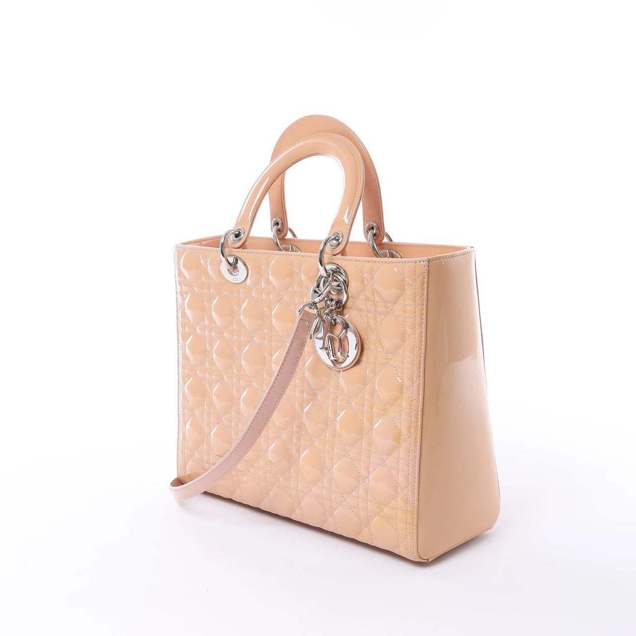 Dior Lady Dior Large Cannage Patnet Leather 2Way Handbag in Beige Beige
