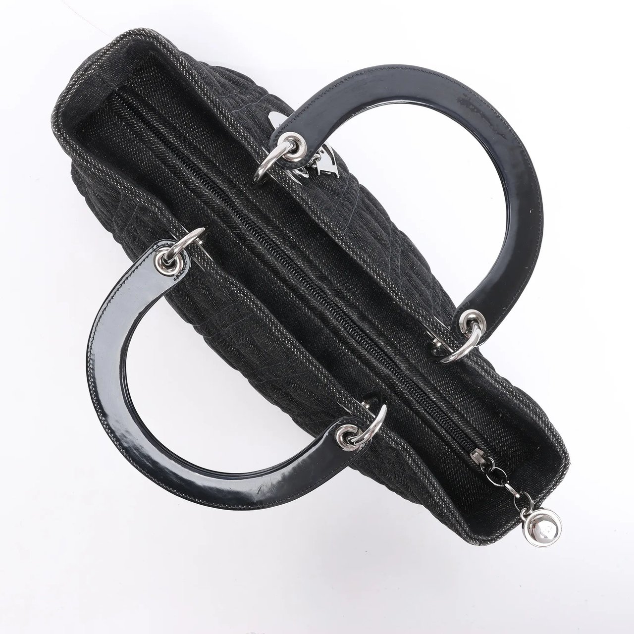 Dior Lady Dior Large Denim Cannage Large Handbag in Black Zwart