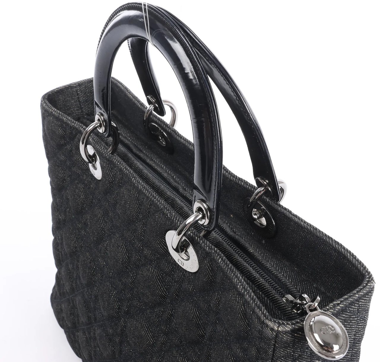Dior Lady Dior Large Denim Cannage Large Handbag in Black Zwart