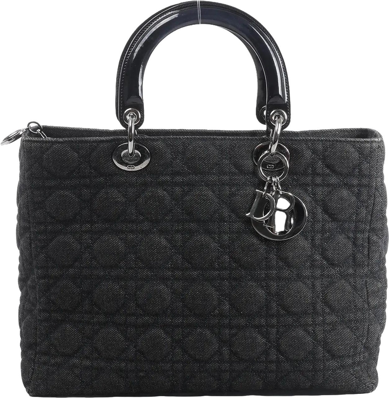 Dior Lady Dior Large Denim Cannage Large Handbag in Black Zwart
