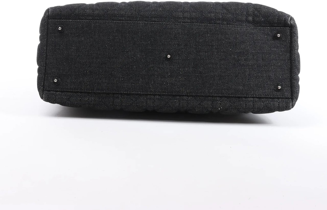 Dior Lady Dior Large Denim Cannage Large Handbag in Black Zwart