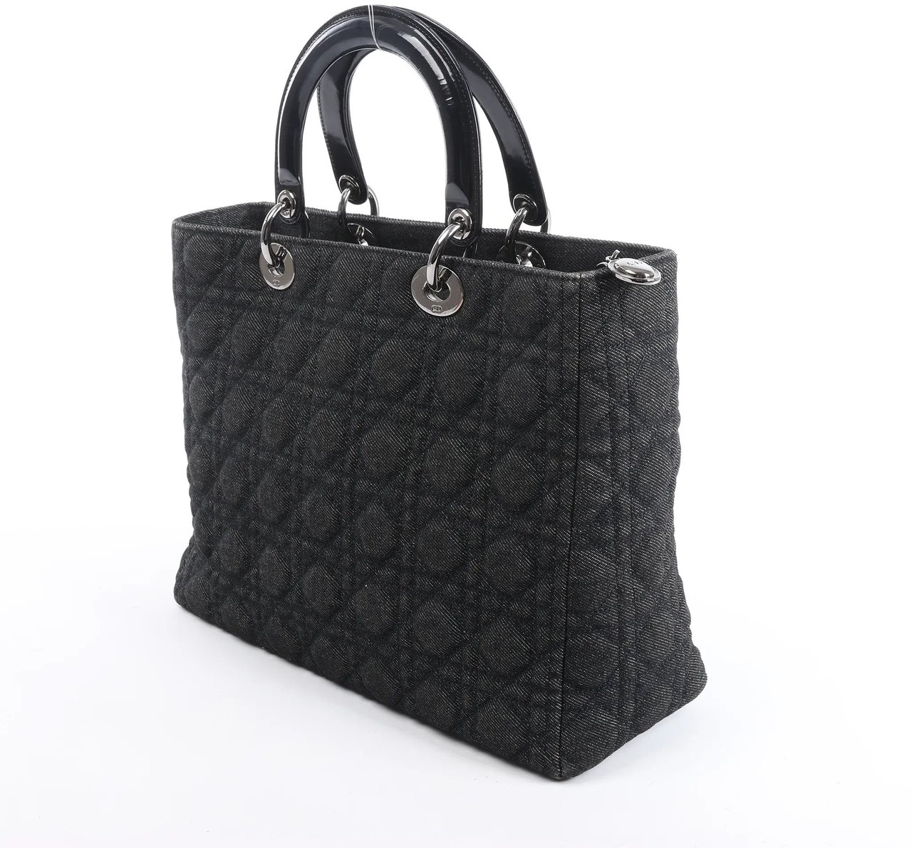 Dior Lady Dior Large Denim Cannage Large Handbag in Black Zwart