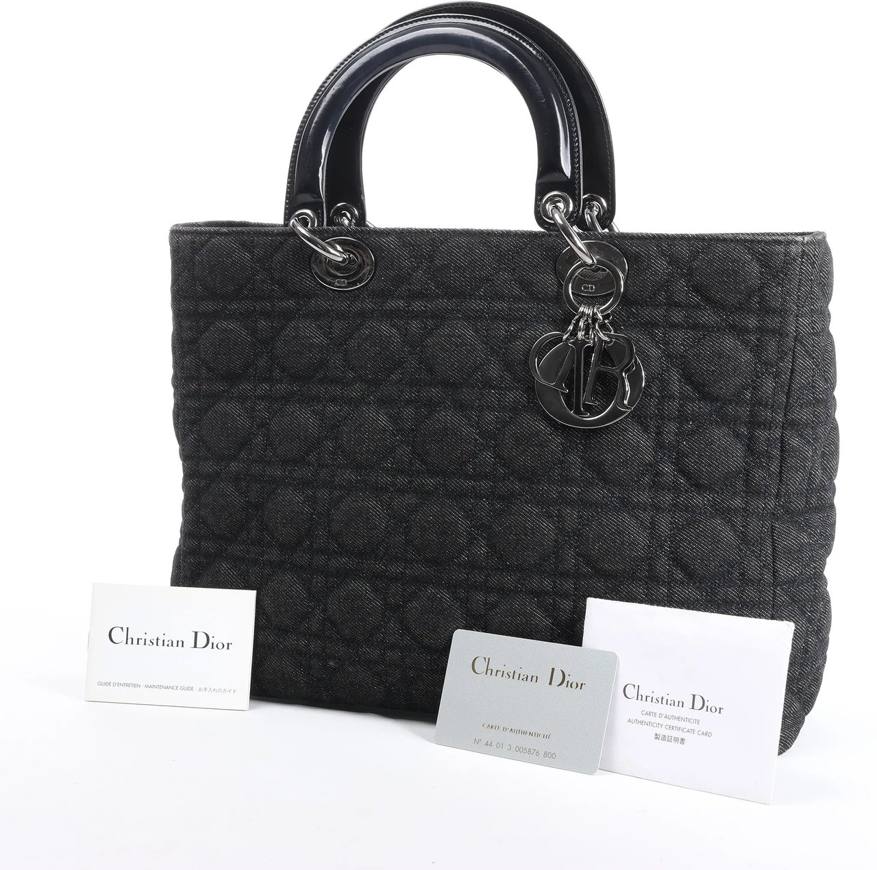 Dior Lady Dior Large Denim Cannage Large Handbag in Black Zwart