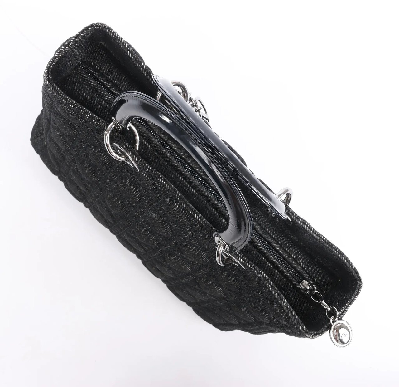 Dior Lady Dior Large Denim Cannage Large Handbag in Black Zwart
