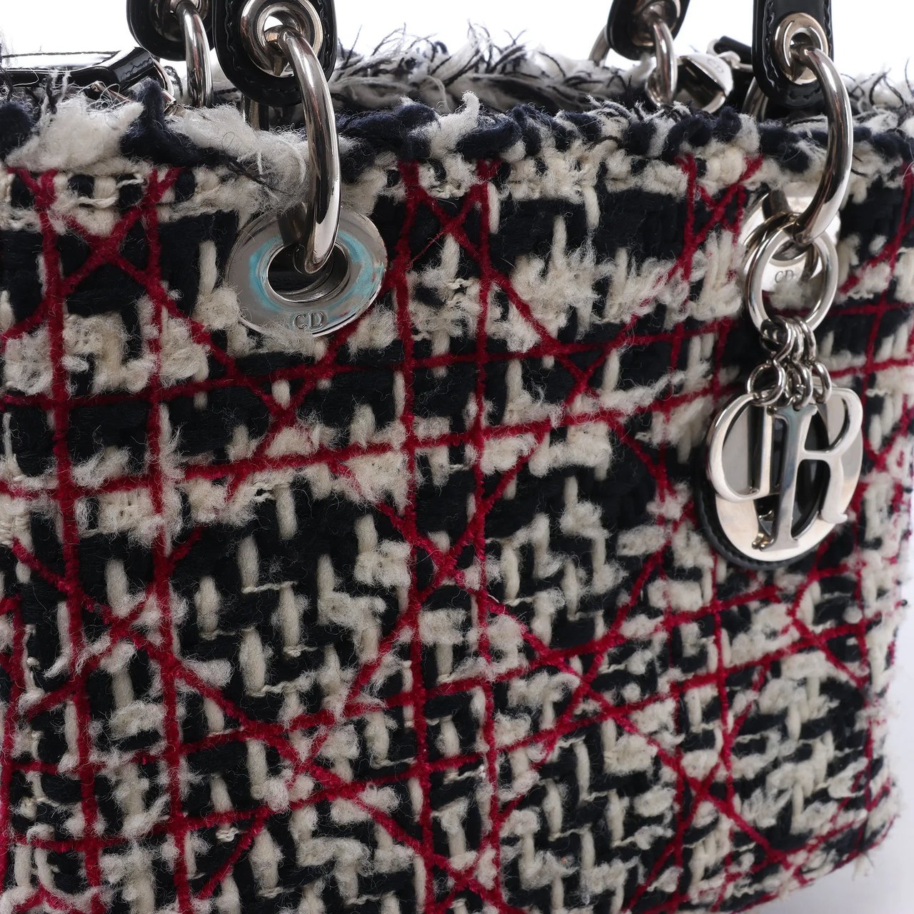 Dior Lady Dior Medium Tweed x Patent Leather 2Way Handbag in Black Bruin