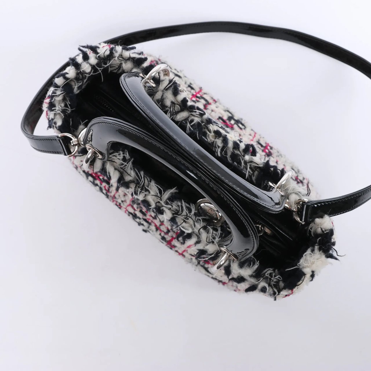 Dior Lady Dior Medium Tweed x Patent Leather 2Way Handbag in Black Bruin