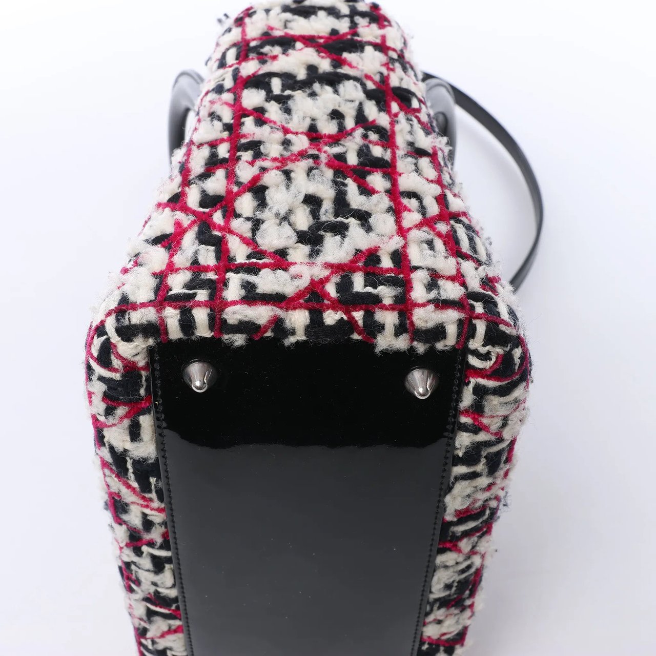 Dior Lady Dior Medium Tweed x Patent Leather 2Way Handbag in Black Bruin
