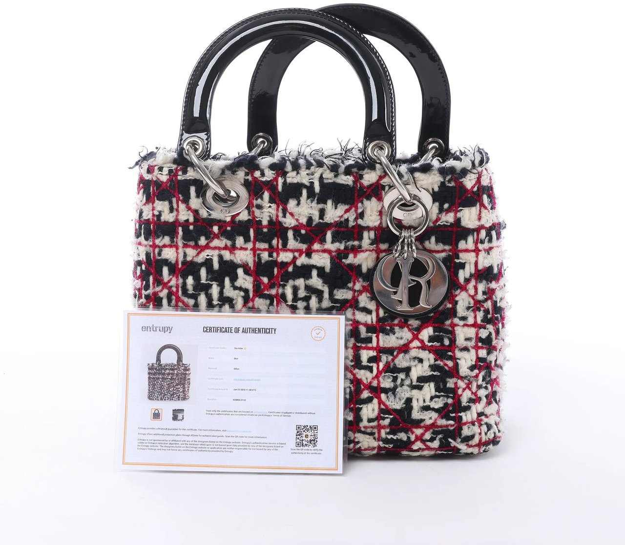 Dior Lady Dior Medium Tweed x Patent Leather 2Way Handbag in Black Bruin