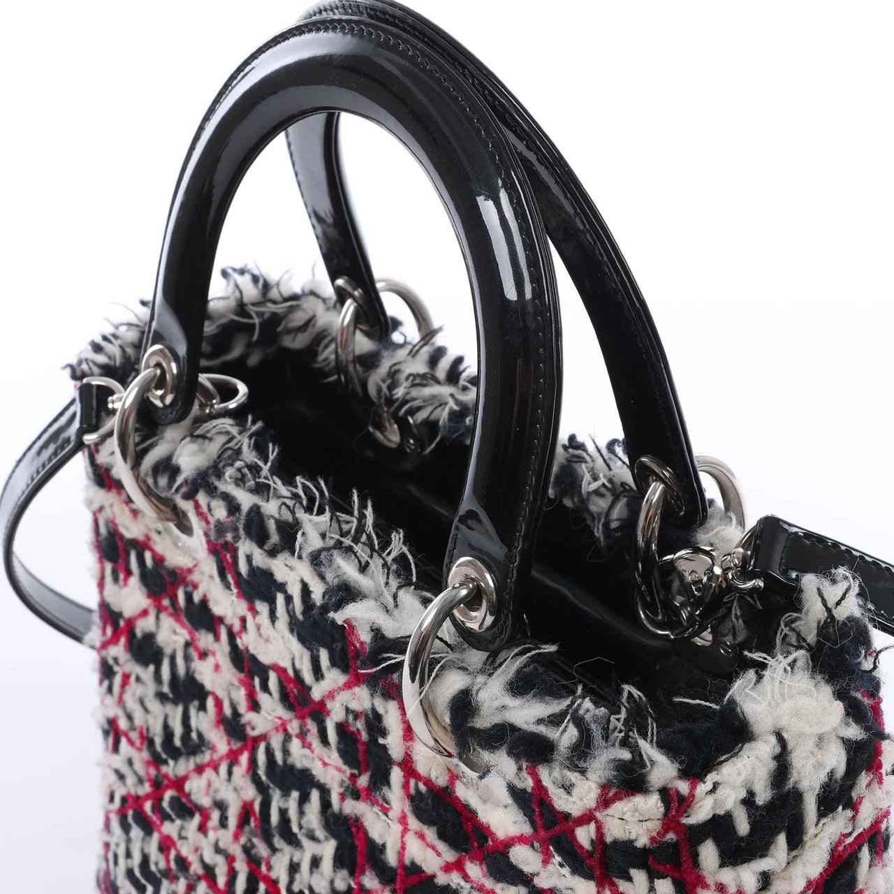 Dior Lady Dior Medium Tweed x Patent Leather 2Way Handbag in Black Bruin