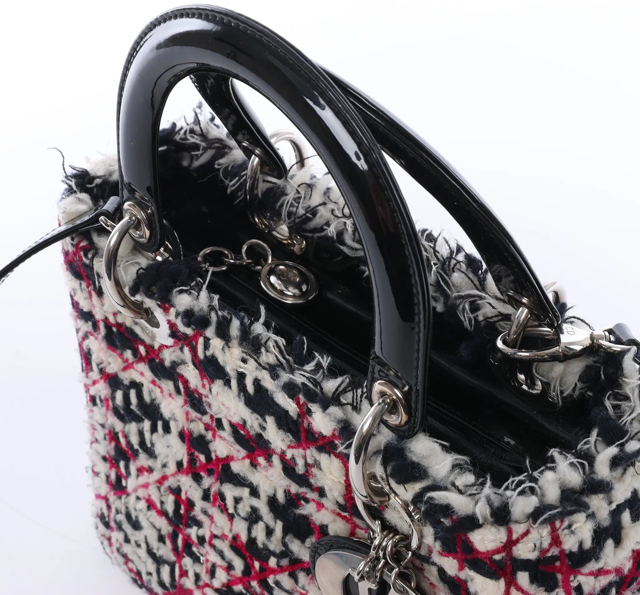 Dior Lady Dior Medium Tweed x Patent Leather 2Way Handbag in Black Bruin