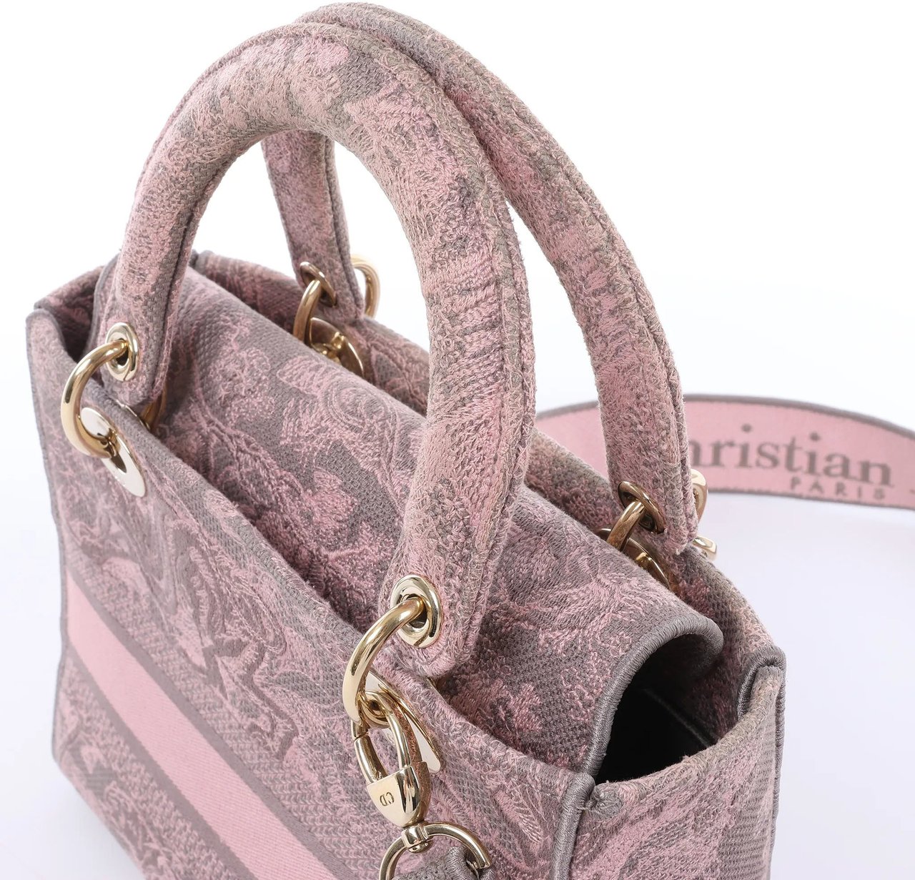 Dior Lady D-Lite Medium Toile Doo JUY Embroidery Canvas 2Way Handbag in Pink Roze
