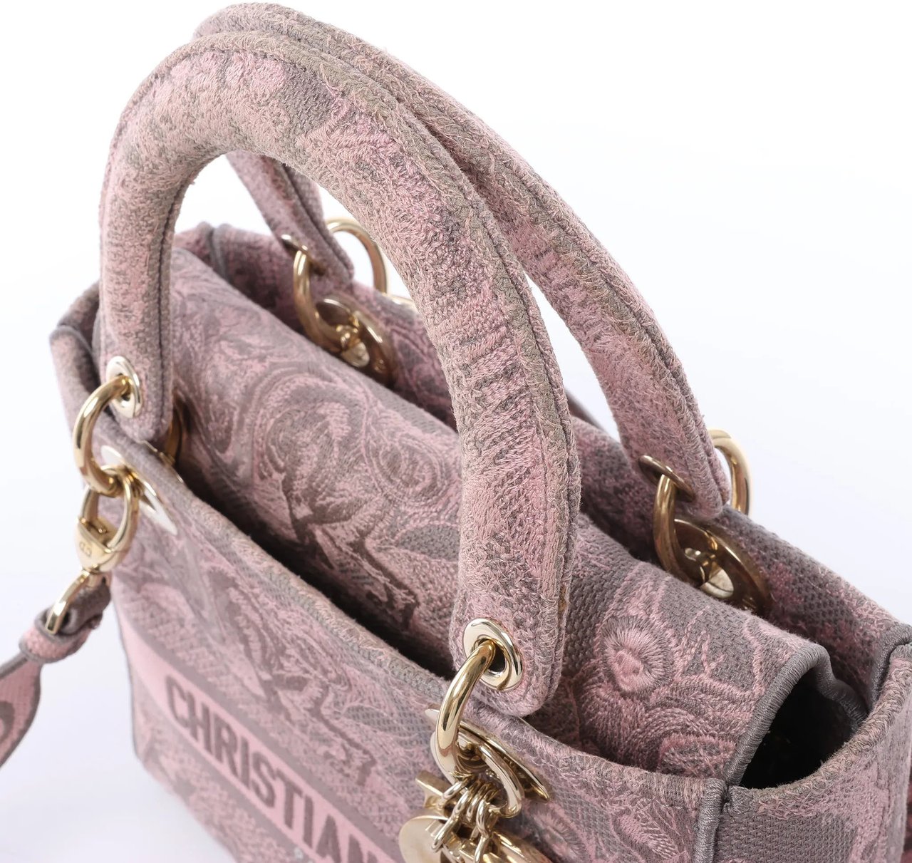 Dior Lady D-Lite Medium Toile Doo JUY Embroidery Canvas 2Way Handbag in Pink Roze