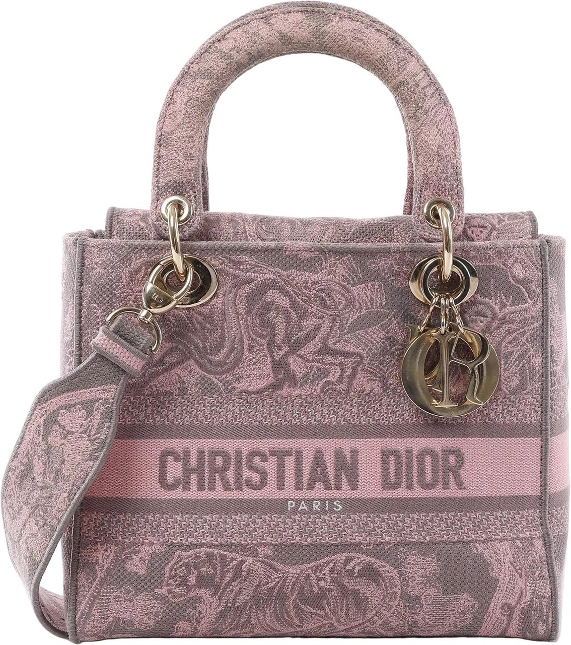 Dior Lady D-Lite Medium Toile Doo JUY Embroidery Canvas 2Way Handbag in Pink Roze
