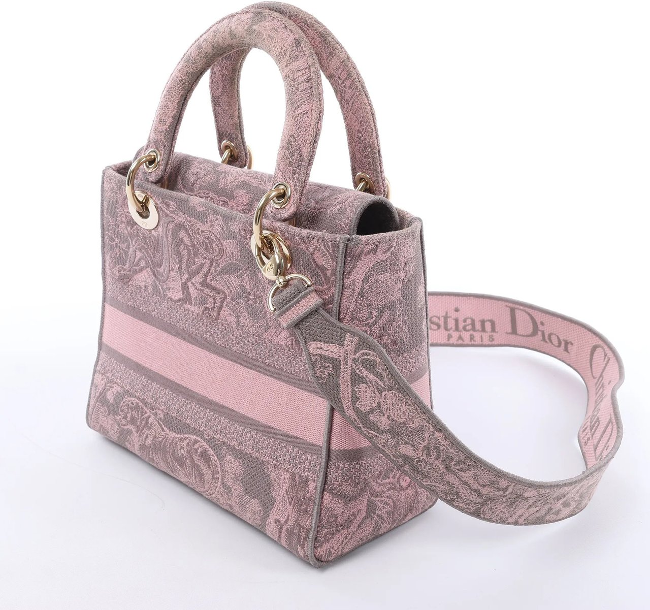 Dior Lady D-Lite Medium Toile Doo JUY Embroidery Canvas 2Way Handbag in Pink Roze