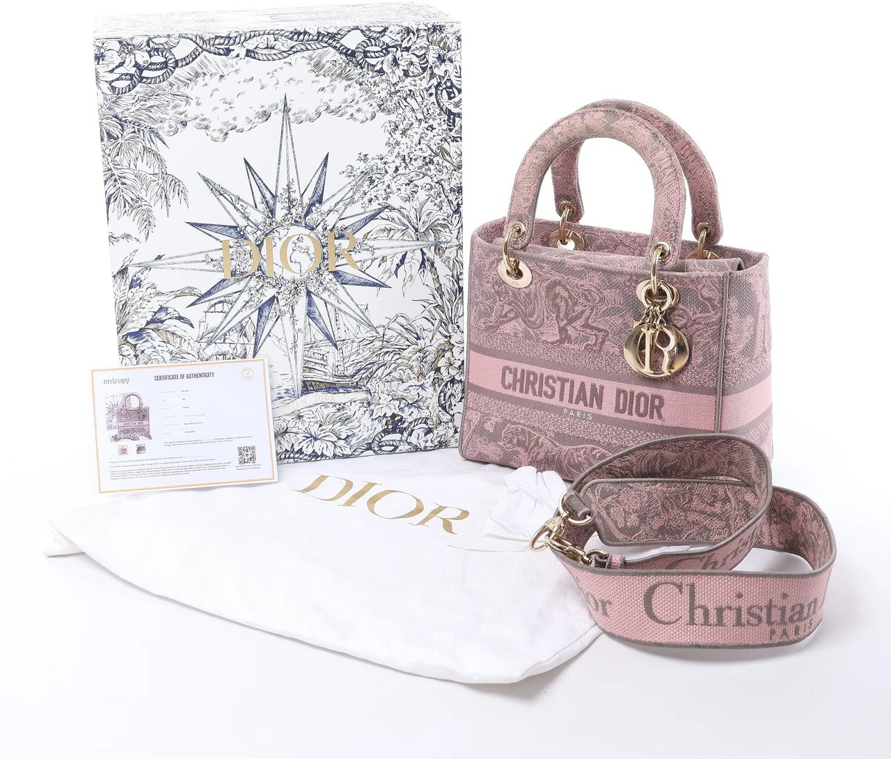 Dior Lady D-Lite Medium Toile Doo JUY Embroidery Canvas 2Way Handbag in Pink Roze