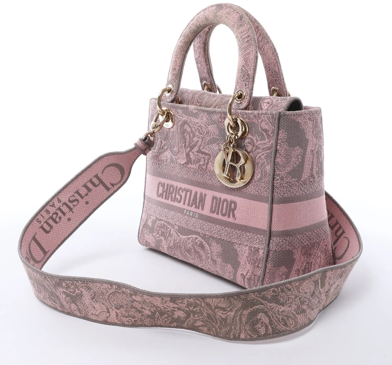 Dior Lady D-Lite Medium Toile Doo JUY Embroidery Canvas 2Way Handbag in Pink Roze