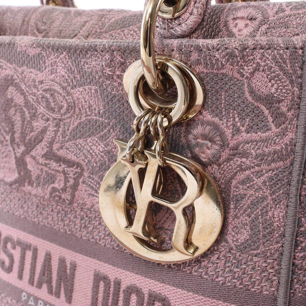 Dior Lady D-Lite Medium Toile Doo JUY Embroidery Canvas 2Way Handbag in Pink Roze