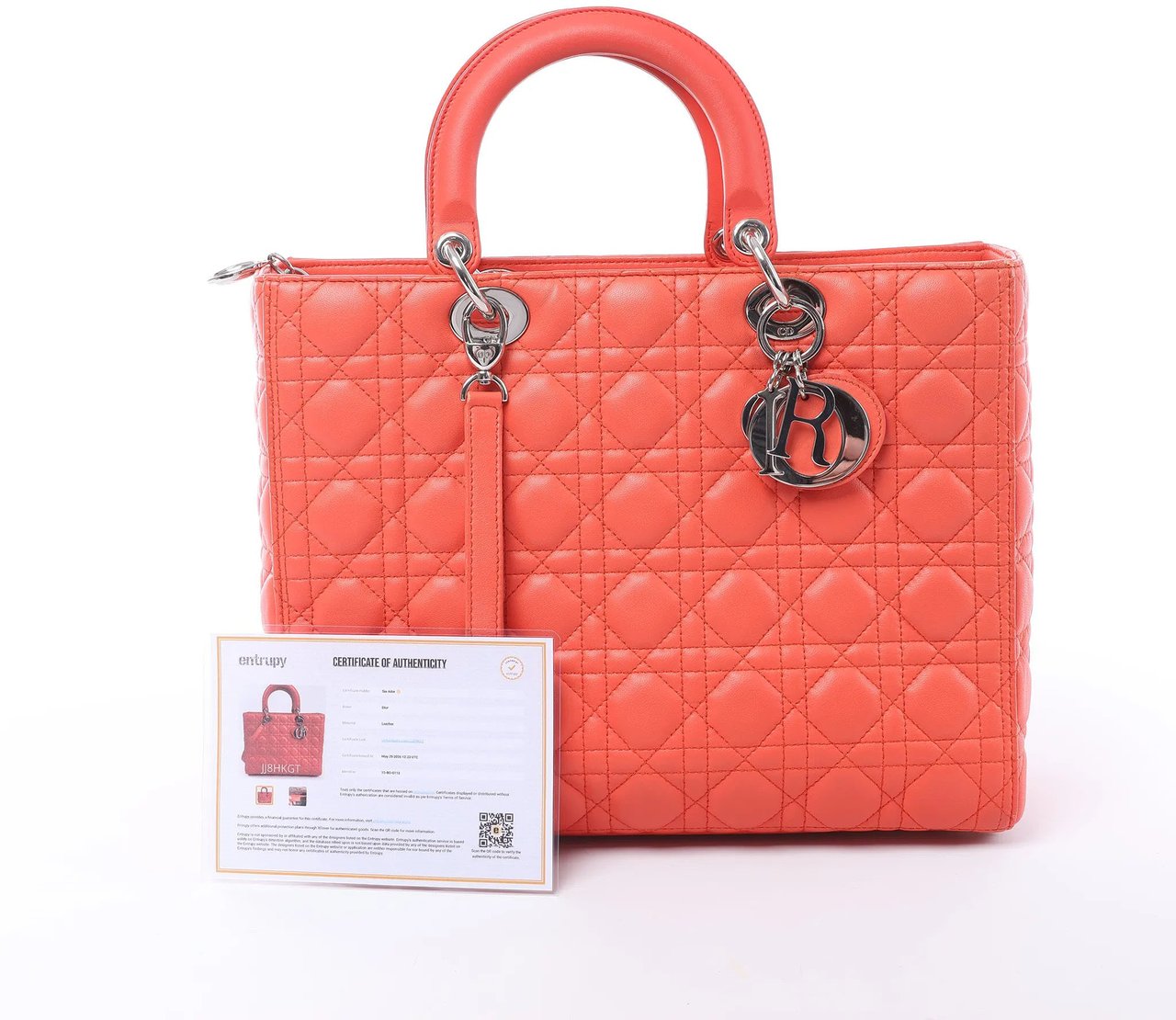 Dior Lady Dior Leather Cannage Large 2Way Handbag in Orange Oranje