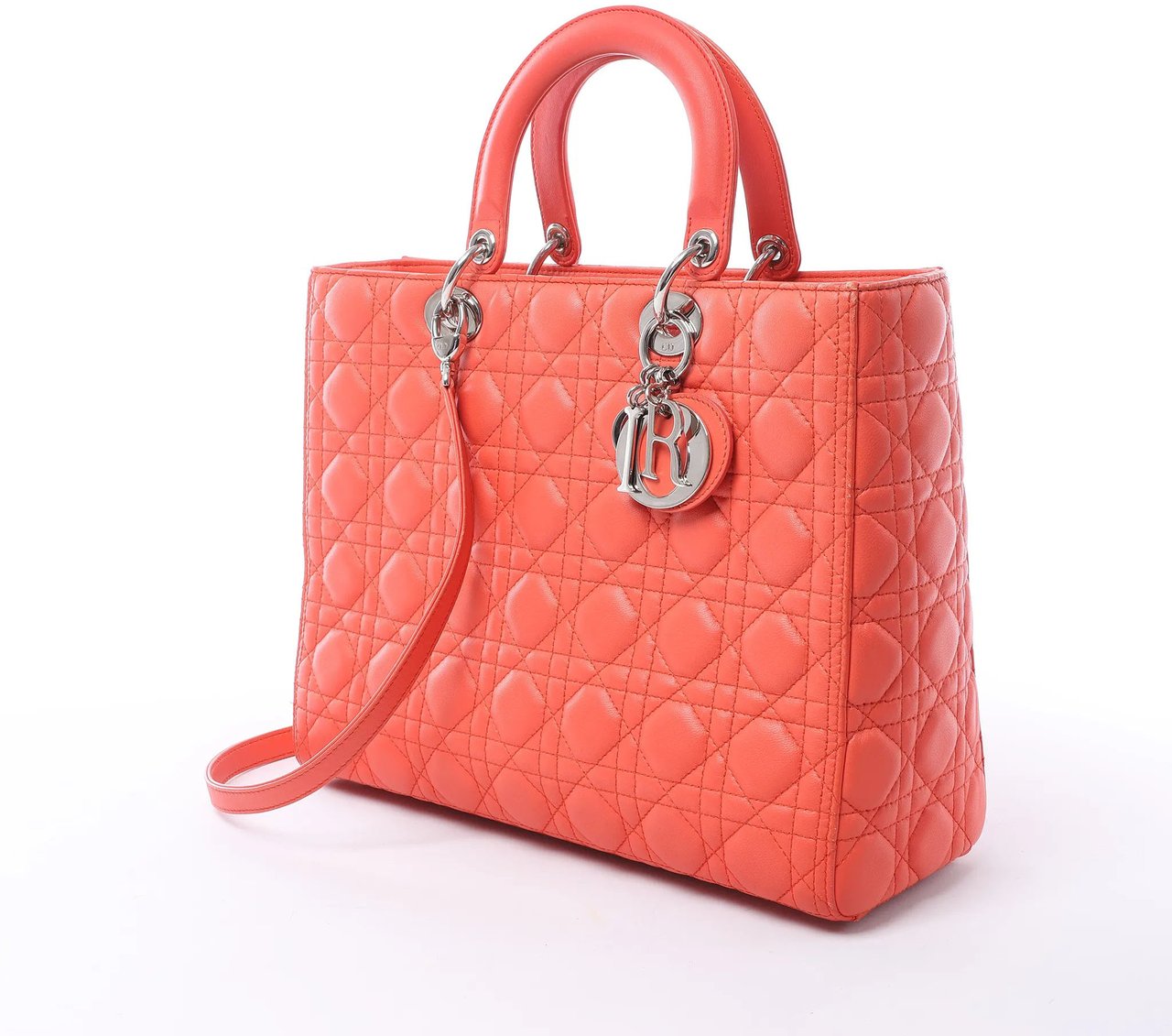 Dior Lady Dior Leather Cannage Large 2Way Handbag in Orange Oranje