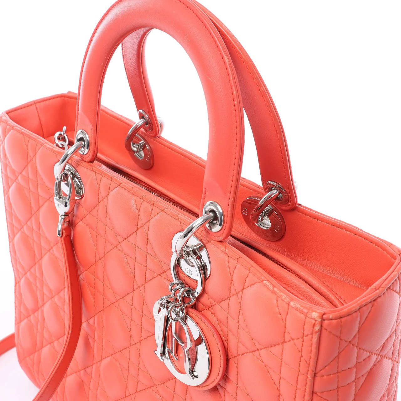 Dior Lady Dior Leather Cannage Large 2Way Handbag in Orange Oranje