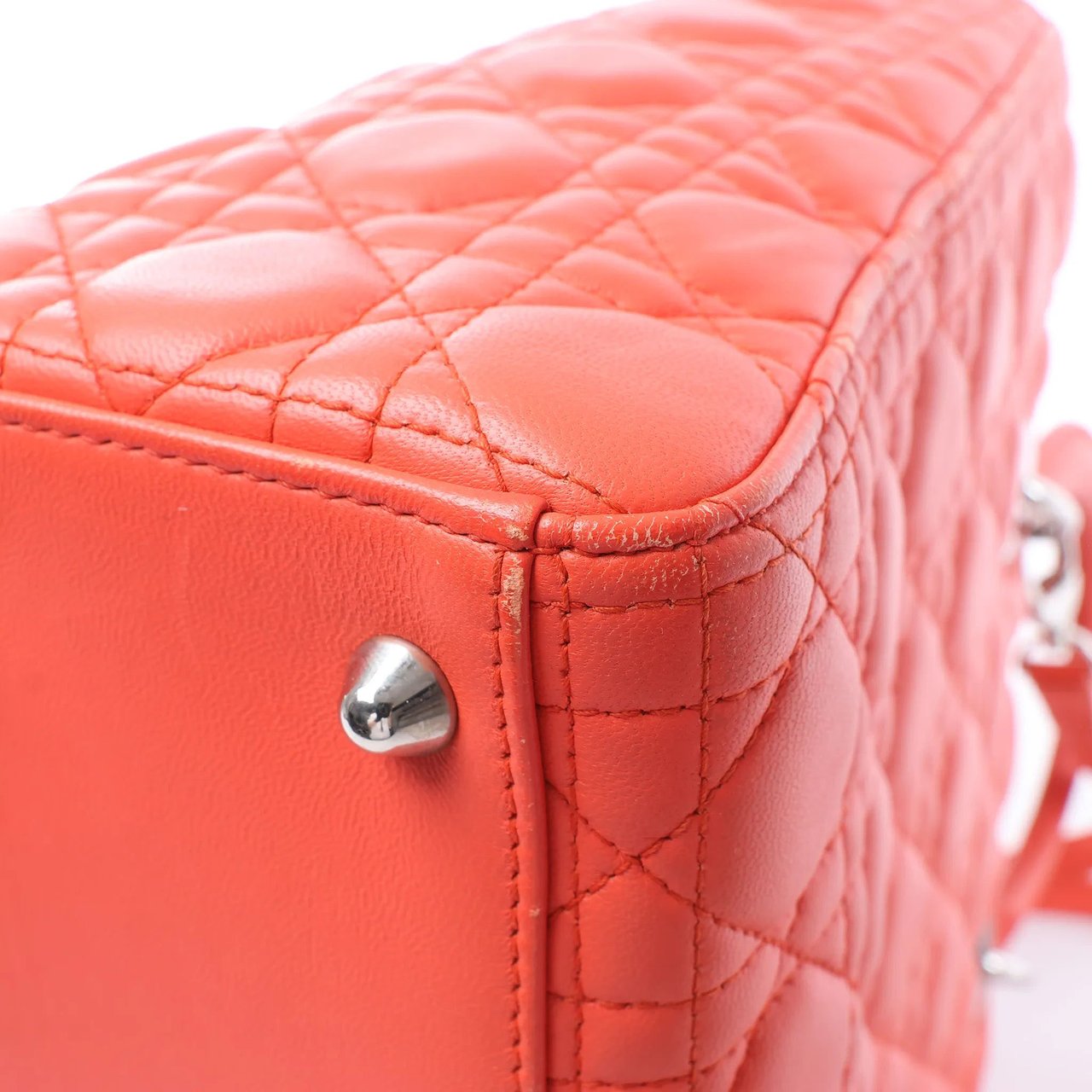 Dior Lady Dior Leather Cannage Large 2Way Handbag in Orange Oranje
