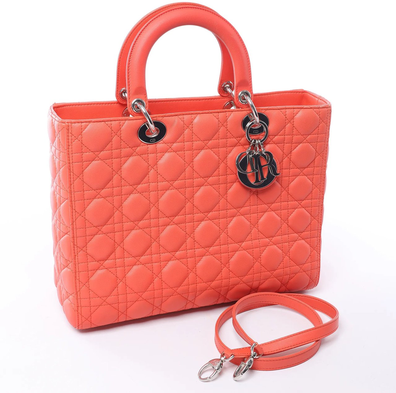 Dior Lady Dior Leather Cannage Large 2Way Handbag in Orange Oranje
