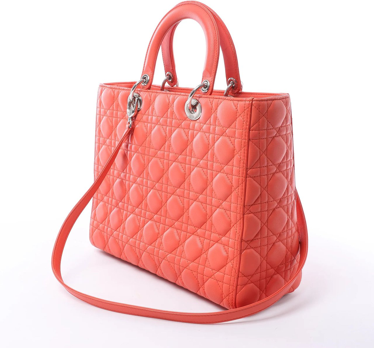 Dior Lady Dior Leather Cannage Large 2Way Handbag in Orange Oranje