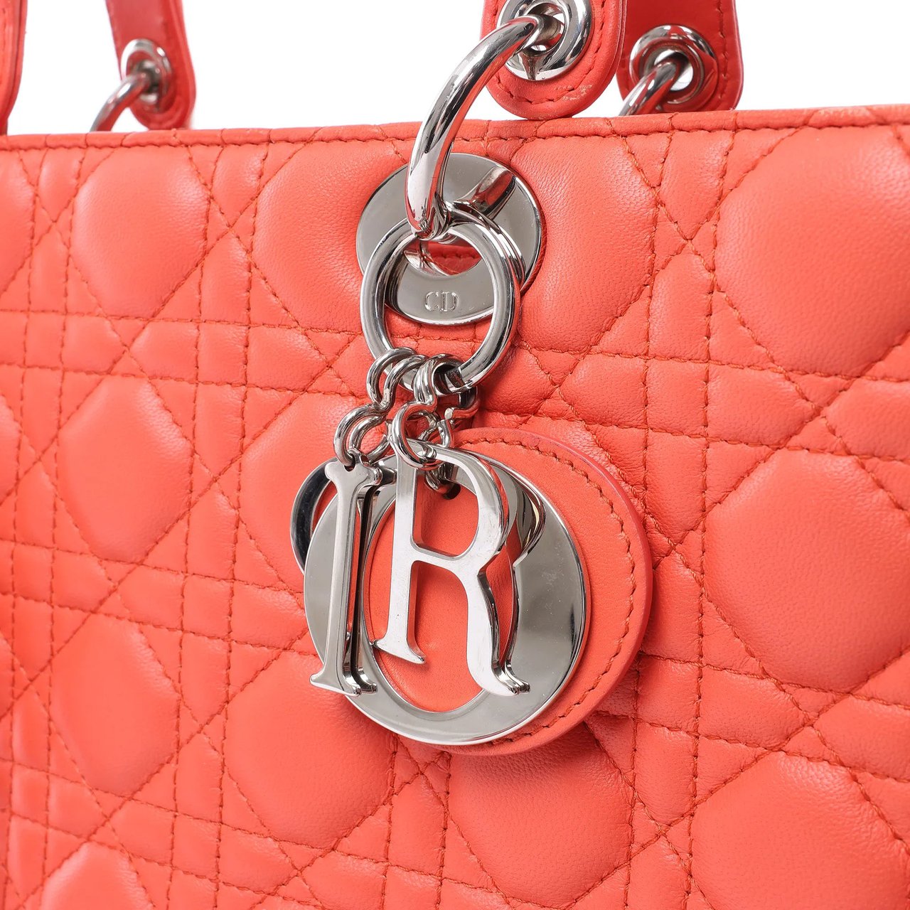 Dior Lady Dior Leather Cannage Large 2Way Handbag in Orange Oranje