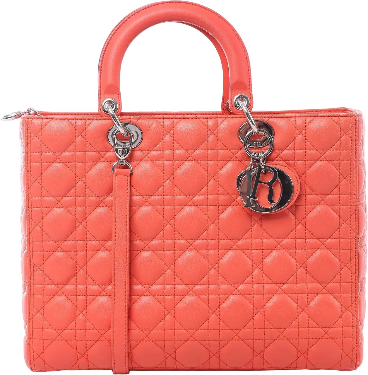 Dior Lady Dior Leather Cannage Large 2Way Handbag in Orange Oranje
